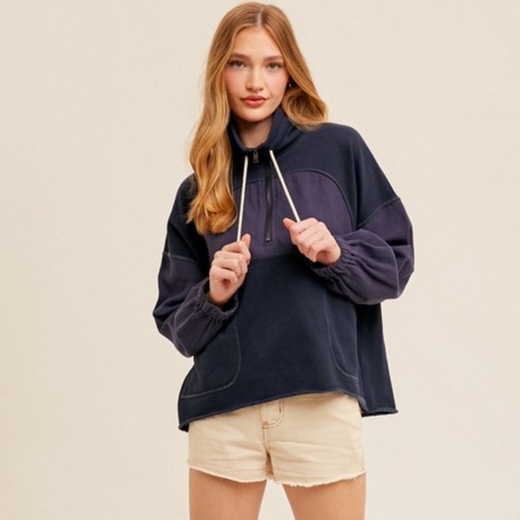 Hem & Thread Tops - 876. Hem & Thread French Terry Navy Pullover with Pockets New Item NWT